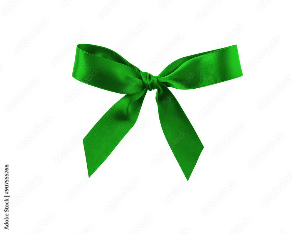 Satin ribbon bow green color isolated on white background Satin ribbon bow green color isolated on white background