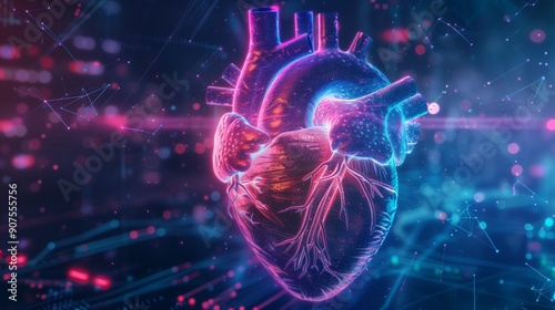 digital art of a glowing heart with abstract