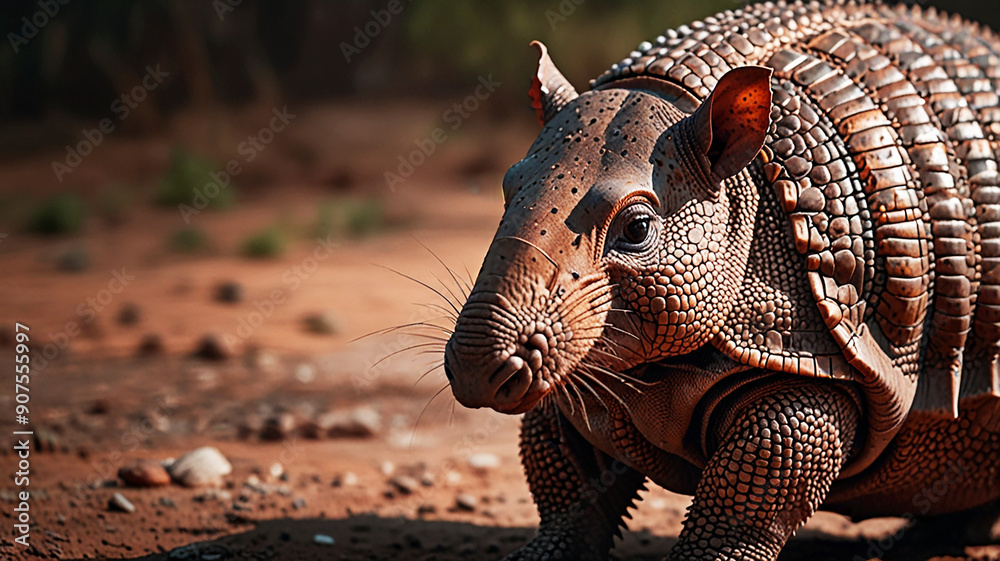 Obraz premium Detailed Armadillo in Tropical Forest - 8K High-Resolution Wallpaper