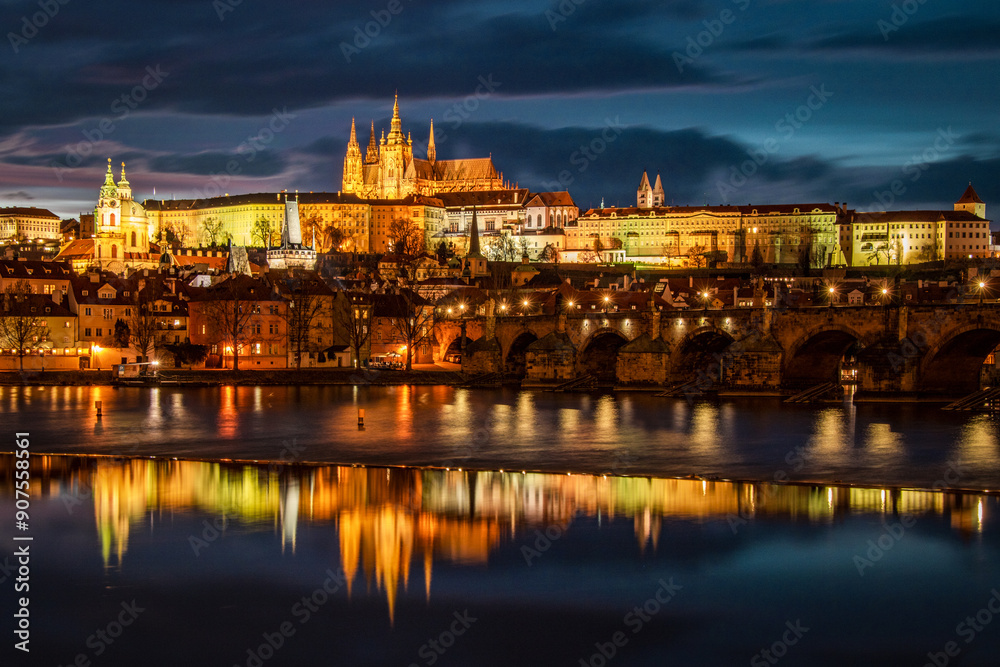 Prague Castle and Charles Bridge in the evening Prague Castle and Charles Bridge in the evening