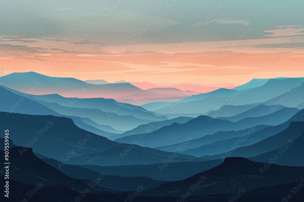 Serene Mountain Range at Dusk with a Pink Sky Serene Mountain Range at Dusk with a Pink Sky