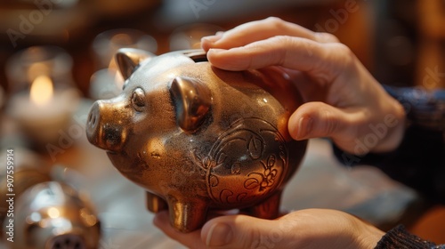 The bronze piggy bank photo