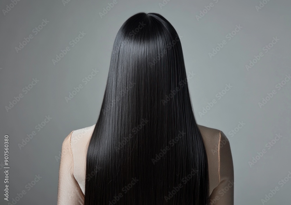 Fototapeta premium Beautiful woman with healthy and shiny hairstyle isolated on grey background.