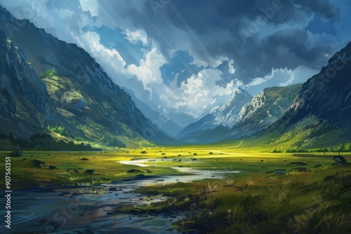 Serene River Winding Through a Mountain Valley