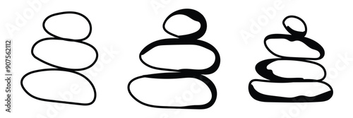 Set of rock balance stone logo for spa and yoga vector design concept on white background.