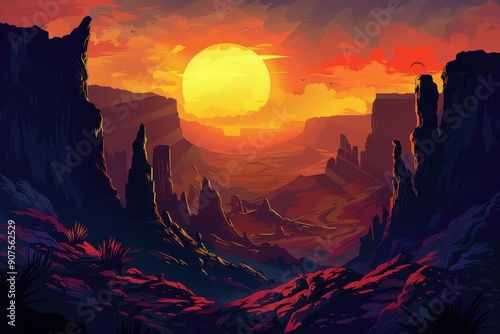 Sunset Over a Rugged Mountain Range