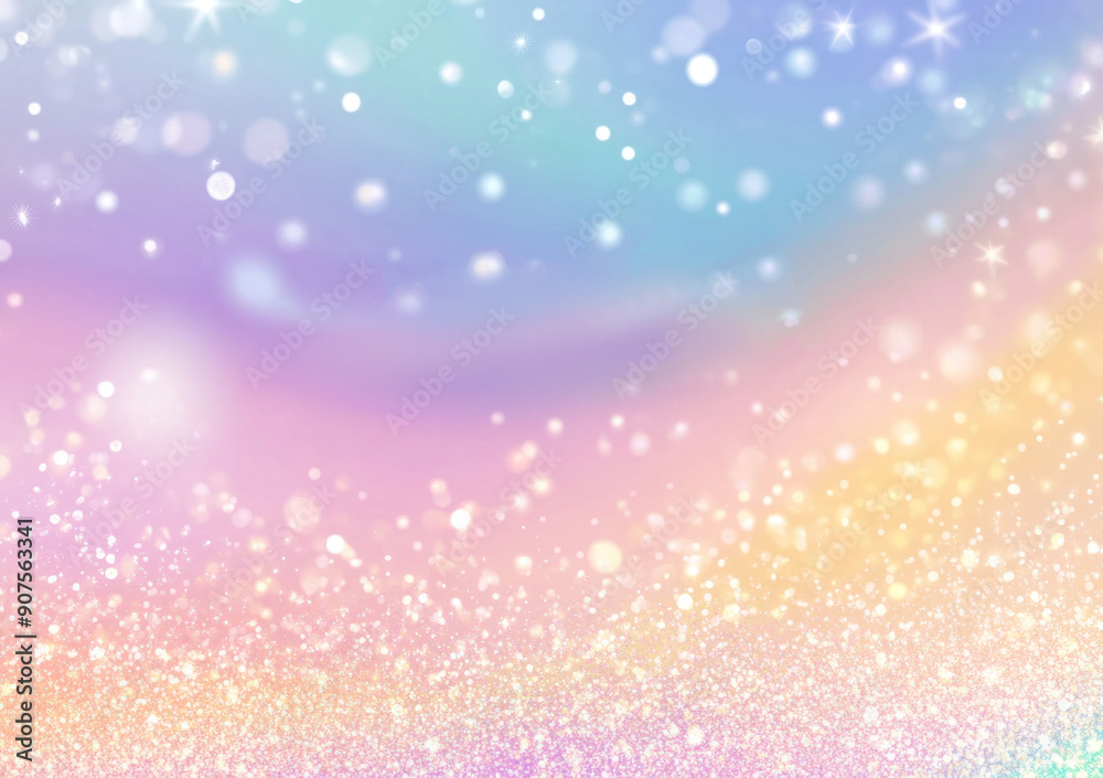 Fototapeta premium Pastel rainbow with glitter and sparkles soft white background.