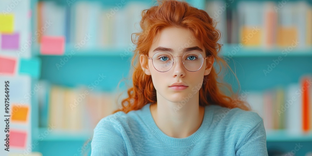 Close-up Portrait of a Young Woman with Red Hair and Glasses Close-up Portrait of a Young Woman with Red Hair and Glasses