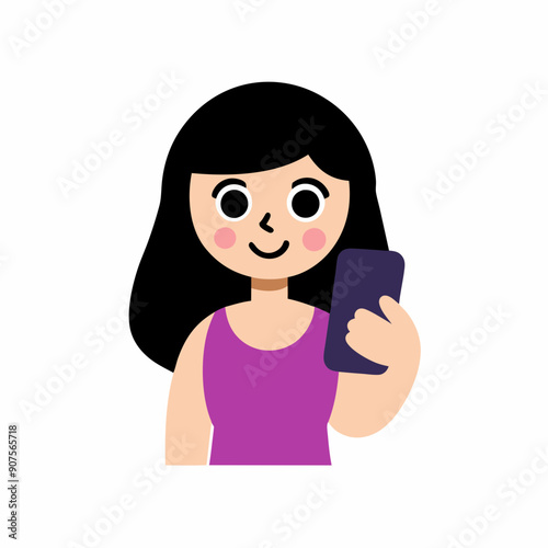 Girl using a smartphone, texting or taking a selfie