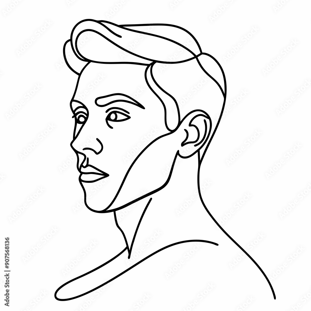 Linear Portait of Man on White Isolated Background: Vector Image of a Masculine Figure Captured in Stylish and Modern Artistic Design Linear Portait of Man on White Isolated Background: Vector Image of a Masculine Figure Captured in Stylish and Modern Artistic Design