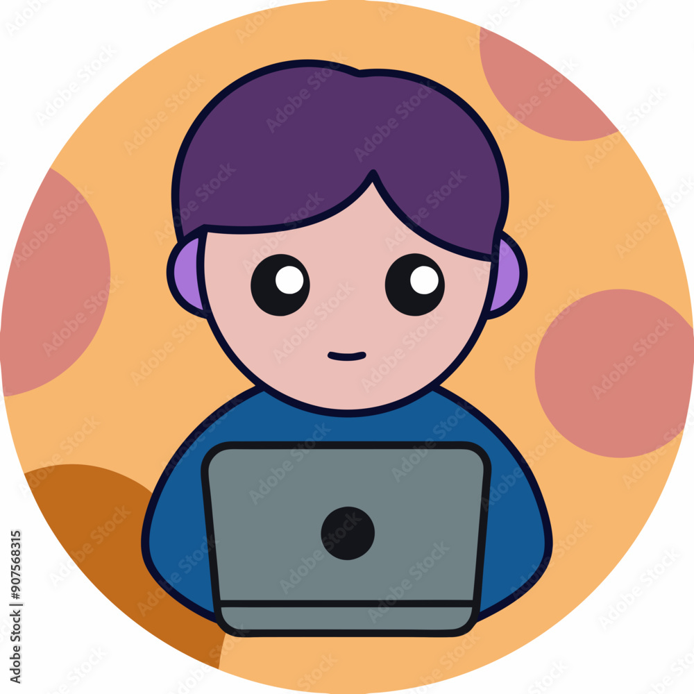 Vector Icon of a Casual Setting Character Working on Laptop in Flat Design Style: Stylized Decorative Background in Soft Colors for Calm and Approachable Professional Presentations and Infographics Vector Icon of a Casual Setting Character Working on Laptop in Flat Design Style: Stylized Decorative Background in Soft Colors for Calm and Approachable Professional Presentations and Infographics