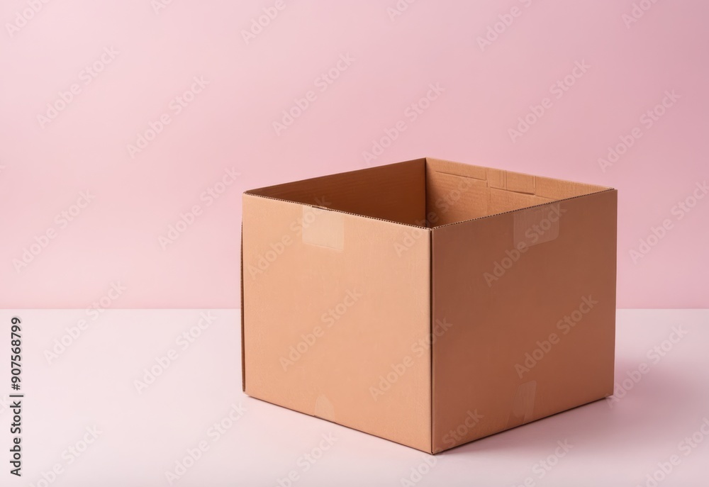 Obraz premium Model cardboard box, cardboard box on pastel color background copy space background