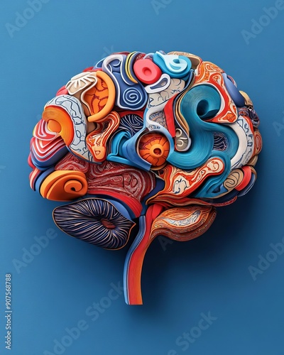 Mind and thoughts, brain with abstract patterns, 3D Style illustration