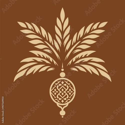 Palm leaves floral Arabic African pattern. Isolated elements. Decor, textile design, interior print. vector illustration