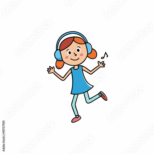 Girl with headphones, listening to music and dancing