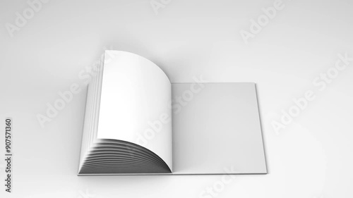 Blank book turning pages on white background