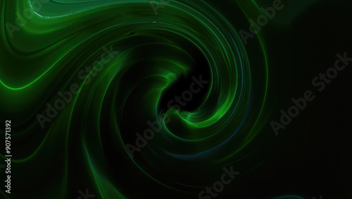 Green looped background of twisted swirling energy magical glowing light lines abstract background energy futuristic rays