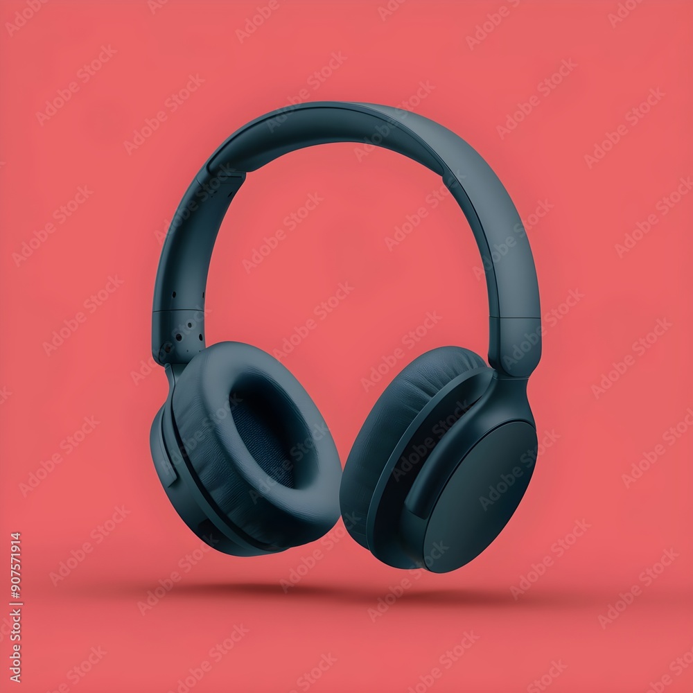 Sleek Minimalist 2D Design Logo of Headphones on a Deep Maroon Background, Featuring Clean Lines and a Modern Aesthetic Sleek Minimalist 2D Design Logo of Headphones on a Deep Maroon Background, Featuring Clean Lines and a Modern Aesthetic