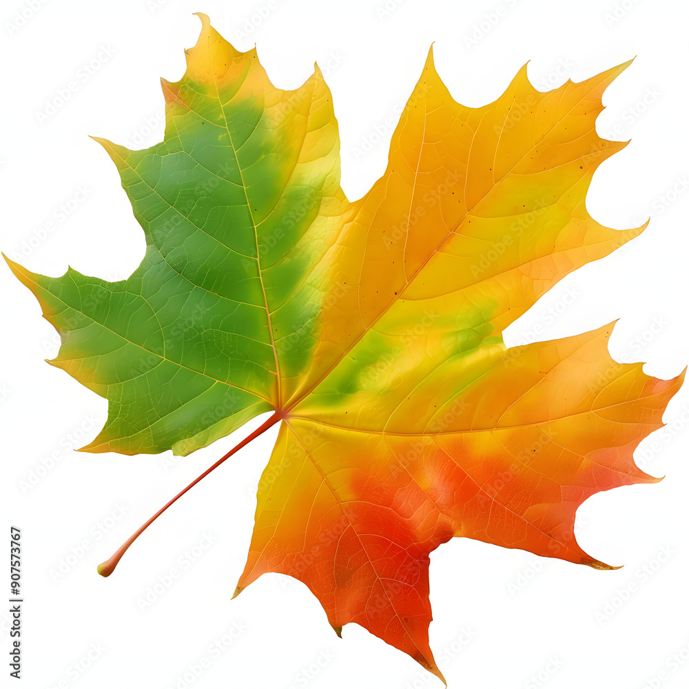 colorful autumn maple leaf cut out isolated on white background,