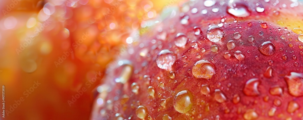 Fresh peach with water droplets, close-up shot. Fresh peach with water droplets, close-up shot.