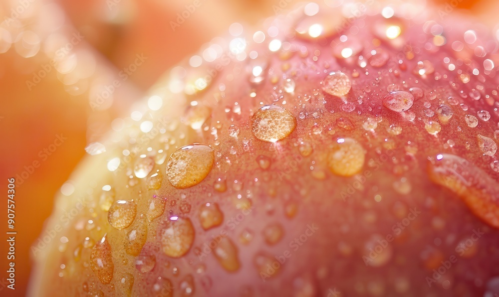 Fresh peach with water droplets, close-up shot. Fresh peach with water droplets, close-up shot.