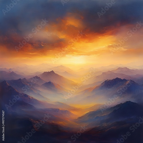 Beautiful sunrise over mountain landscape with vibrant colors and dramatic clouds, creating an inspiring and serene atmosphere.