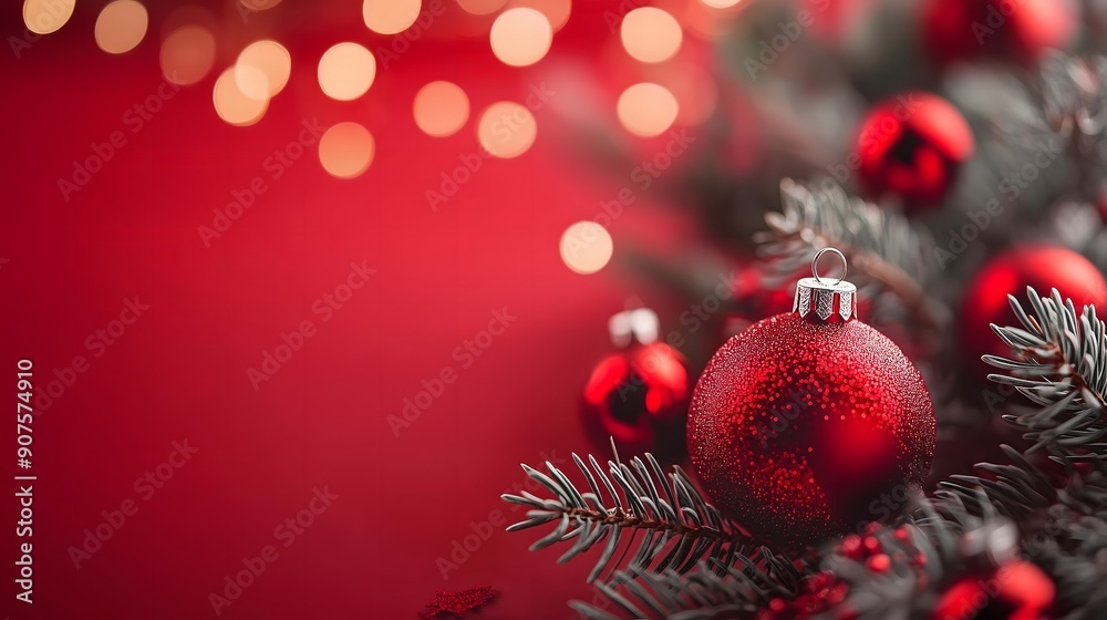 Merry Christmas and happy New Year background - Elegant Christmas Background with Red Ornaments and Pine Branches_7 Merry Christmas and happy New Year background - Elegant Christmas Background with Red Ornaments and Pine Branches_7