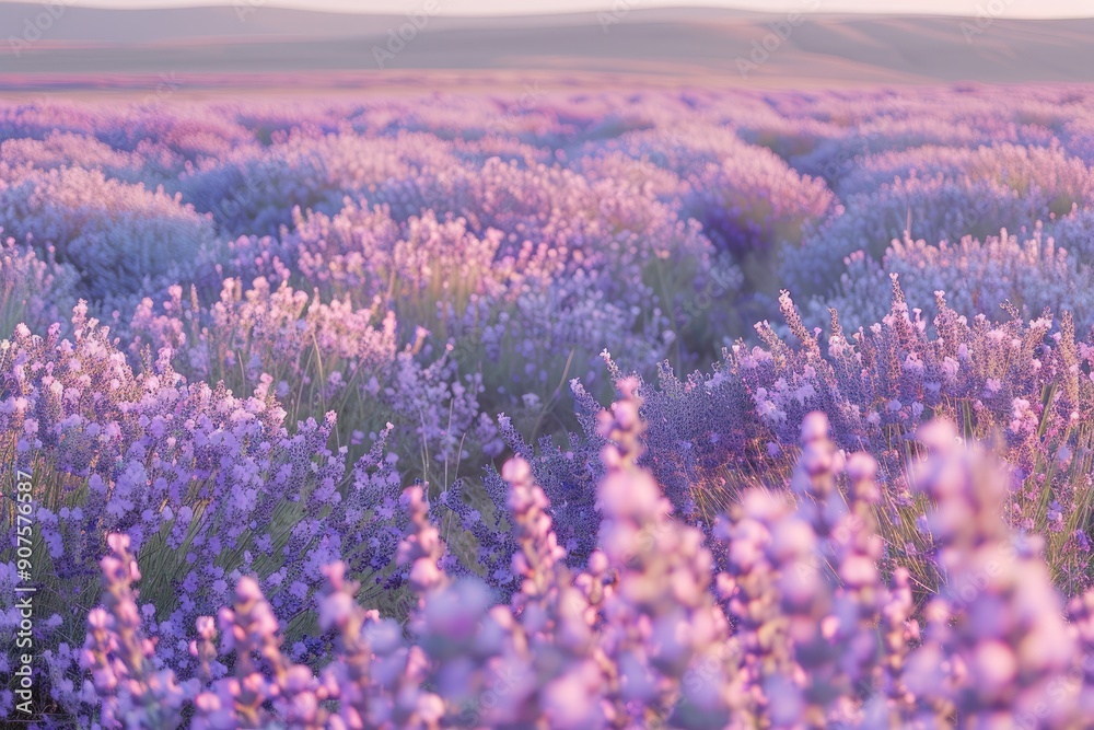 Naklejka premium Lavender field in denim light and lavender detail