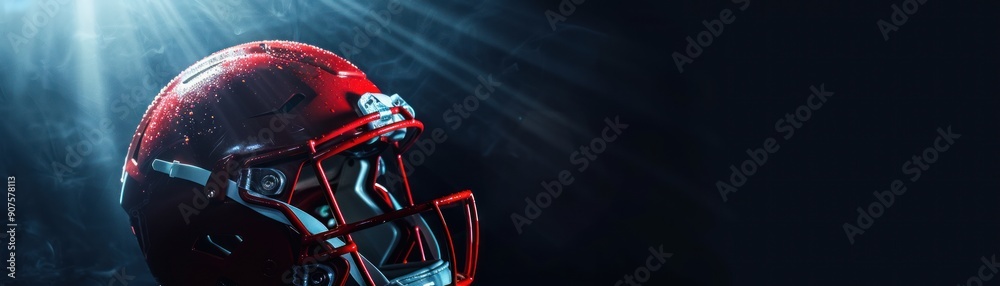 Football helmet in a dramatic spotlight, Football helmet, sports hero imagery ,copyspace. Football helmet in a dramatic spotlight, Football helmet, sports hero imagery ,copyspace.