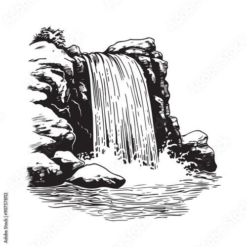 Beautiful Waterfall Vector Illustration. illustration of waterfall isolated on white background