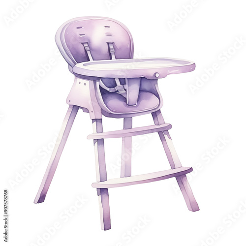 High-quality image of a modern baby high chair, perfect for feeding time, featuring a secure harness and adjustable tray. photo