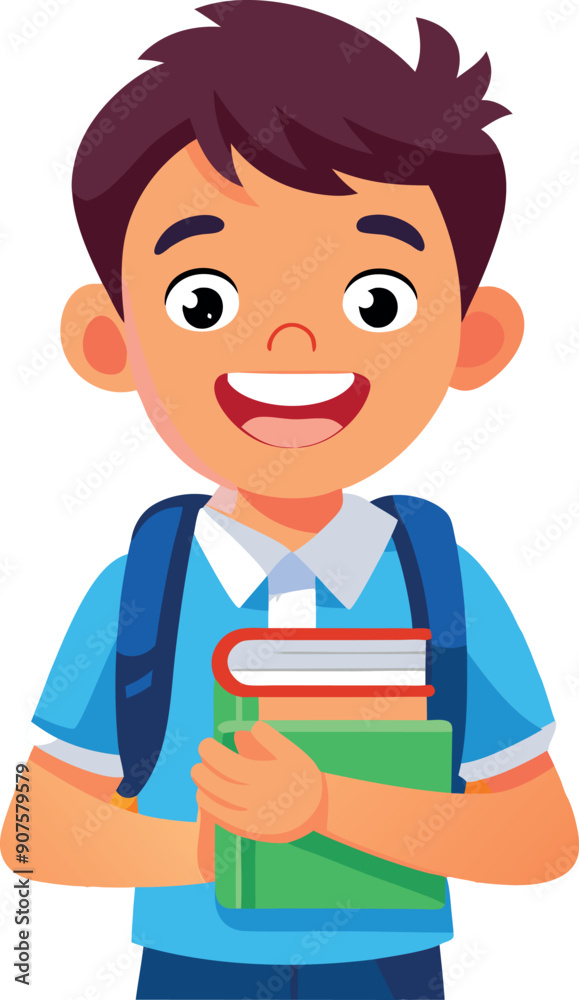 Happy student boy holding books going to school Happy student boy holding books going to school