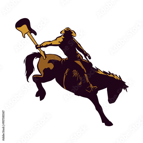 Cowboy Riding a Horse Carrying a Guitar Vector Illustration photo