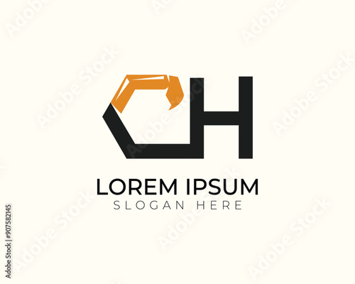 letter CH construction logo design vector template