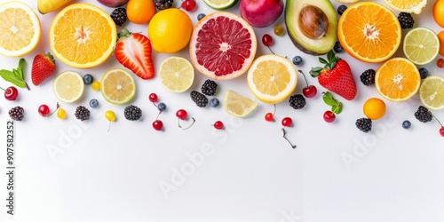 Fresh Fruits Arranged Beautifully on a White Surface for a Healthy Display