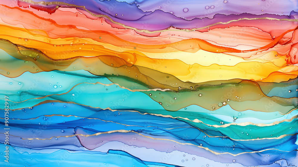 Vibrant marble ink texture background with fluid waves in vivid colors