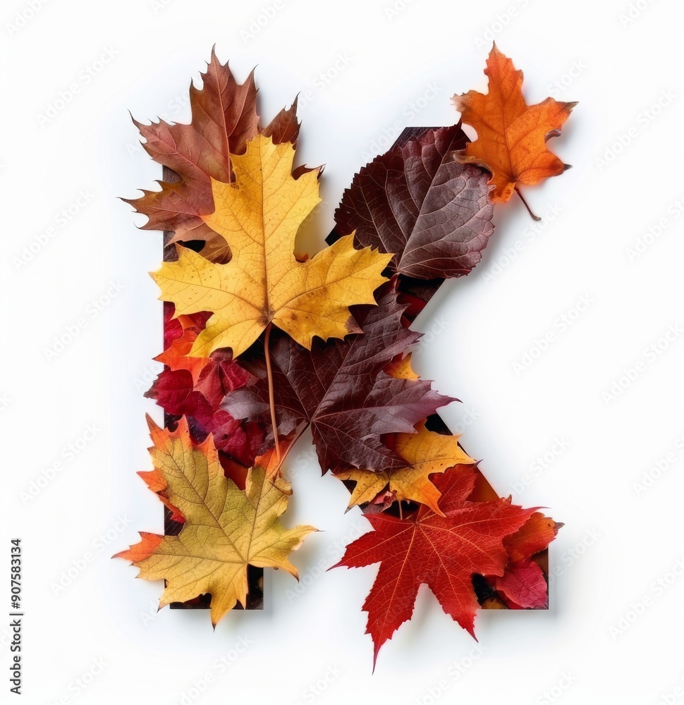 Colorful Autumn Leaves Arranged Around a Letter K on a White Background Colorful Autumn Leaves Arranged Around a Letter K on a White Background