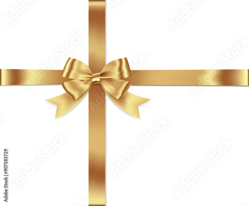 Gold bow whith horizontal and Vertical cross ribbon place on white background for decorate you decorate you wedding card, gift card or website, Vector EPS10 with copy space