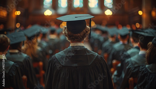 Wallpaper Mural Graduation Ceremony Celebrating Achievements At Historic University. Graduates wearing caps and gowns gather for a ceremony in a grand hall Torontodigital.ca