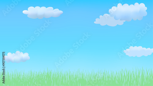 草原と青空の背景イラスト素材16：9