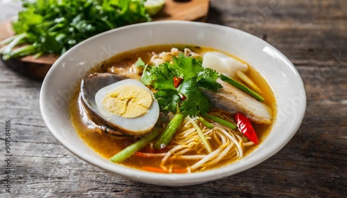 Authentic Mohinga: Traditional Burmese Fish Noodle Soup with Lemongrass photo