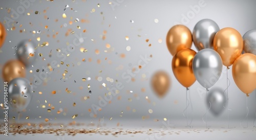 Celebratory Balloons and Confetti During a Party in a Bright Atmosphere