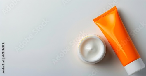 Bright Orange Moisturizing Cream and Jar on White Background