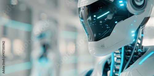 Futuristic Robots Displayed in High-Tech Laboratory With Sleek Designs