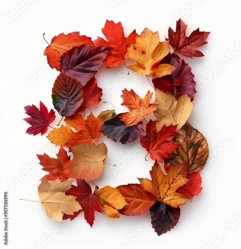 Colorful Autumn Leaves Forming the Letter B on a White Background