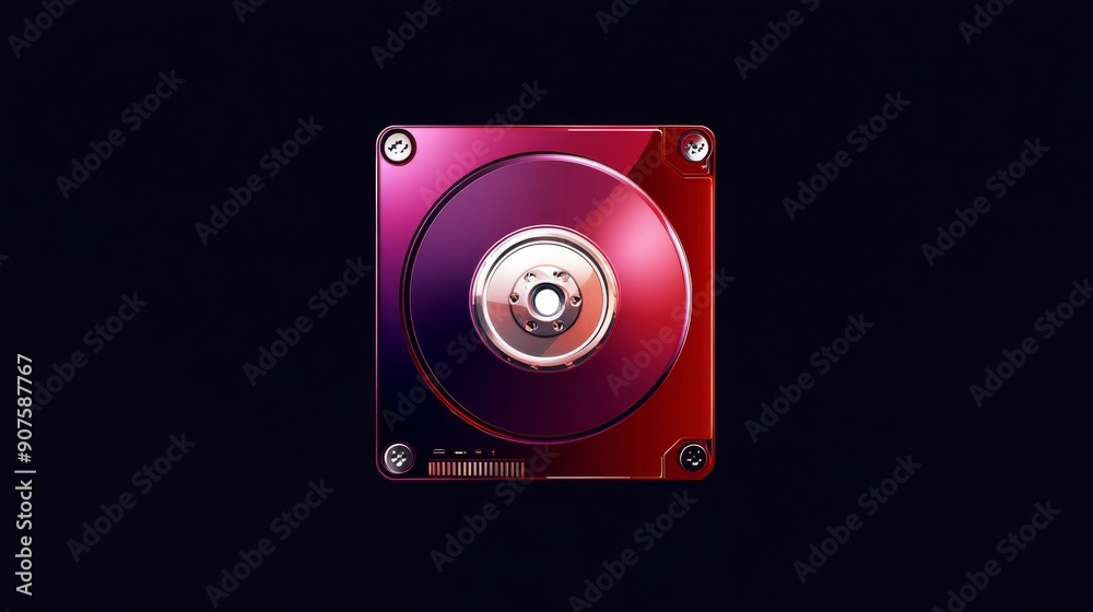 A red hard drive against a black background.