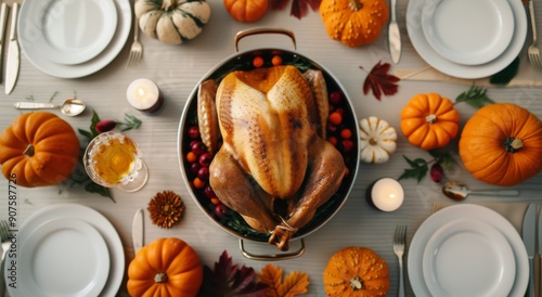 Thanksgiving Turkey Feast In A Cozy Dining Setting With Seasonal Decor