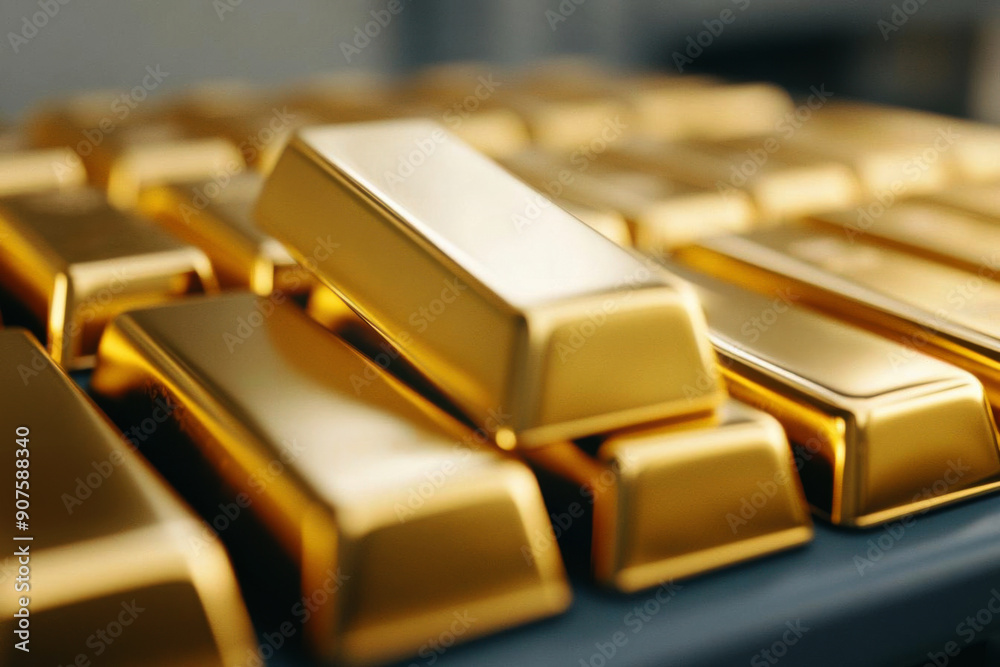 Virtual gold bars, augmented reality finance, hightech investment visuals, modern setting Virtual gold bars, augmented reality finance, hightech investment visuals, modern setting