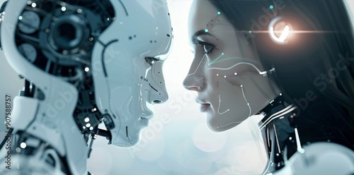 Futuristic Female Robot Portrait With Advanced Technology Features in a High-...