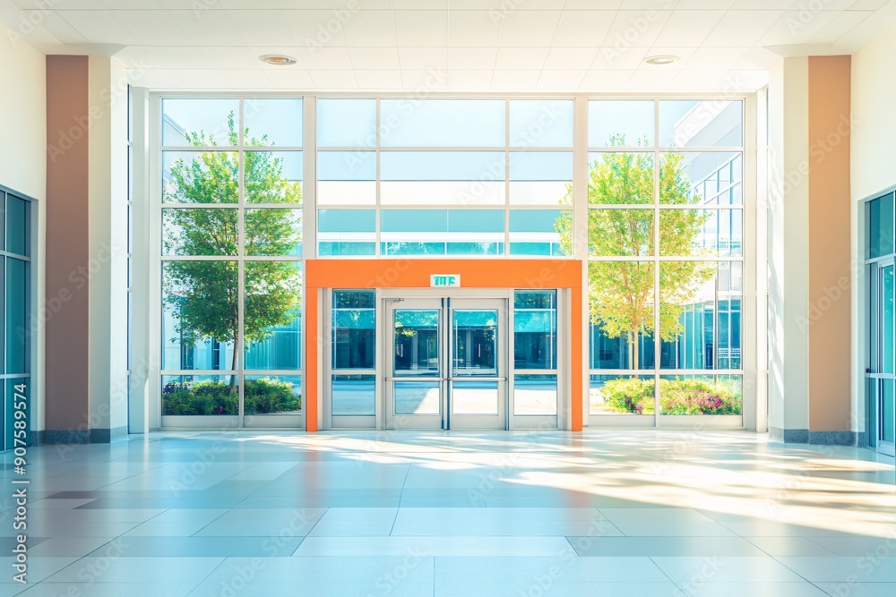 Fototapeta premium the modern medical building main entrance brick corporation facility medicals corporate medic